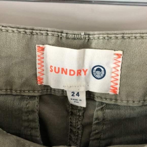 Sundry Womens Olive Green Twill Drawstring Waist Pants Size 24 - Picture 4 of 5